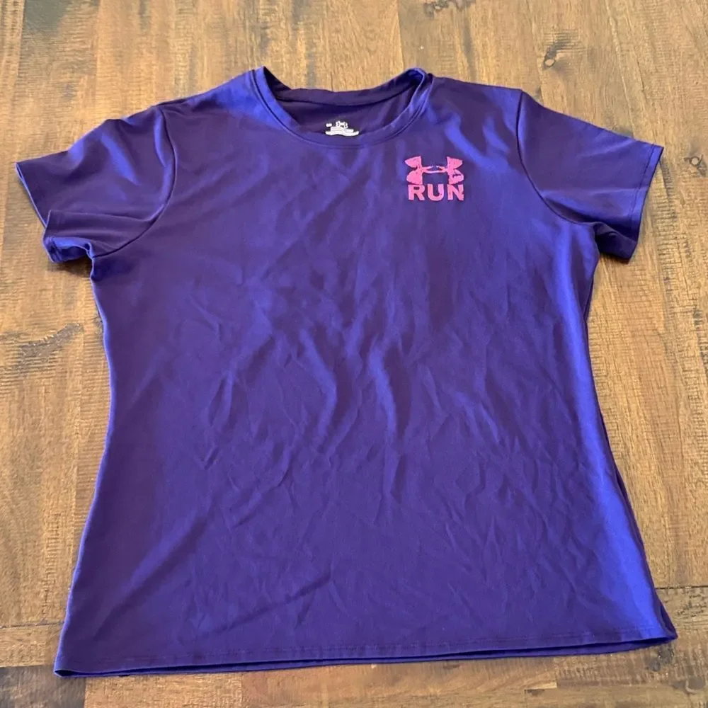 Under Armour Purple Short Sleeve Run Tee with Pink Logo - Picture 2 of 6
